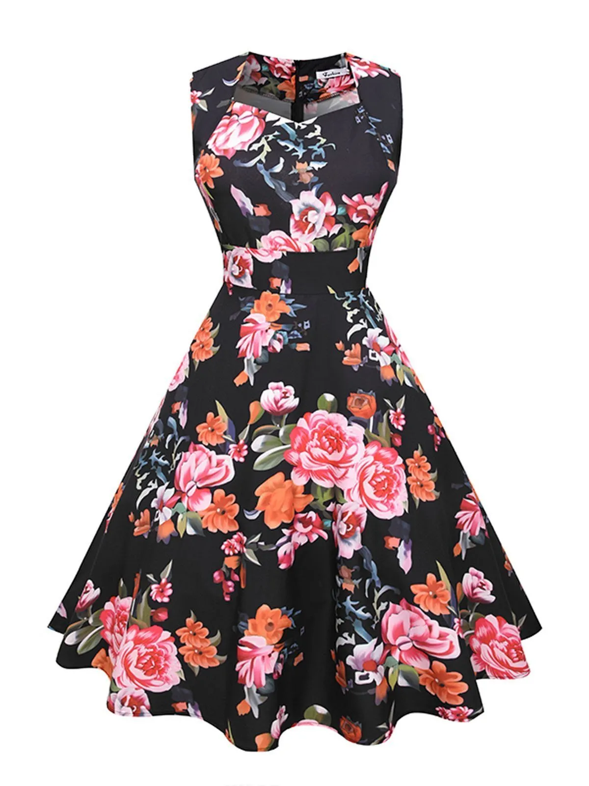 1950s Floral Print Swing Party Dress