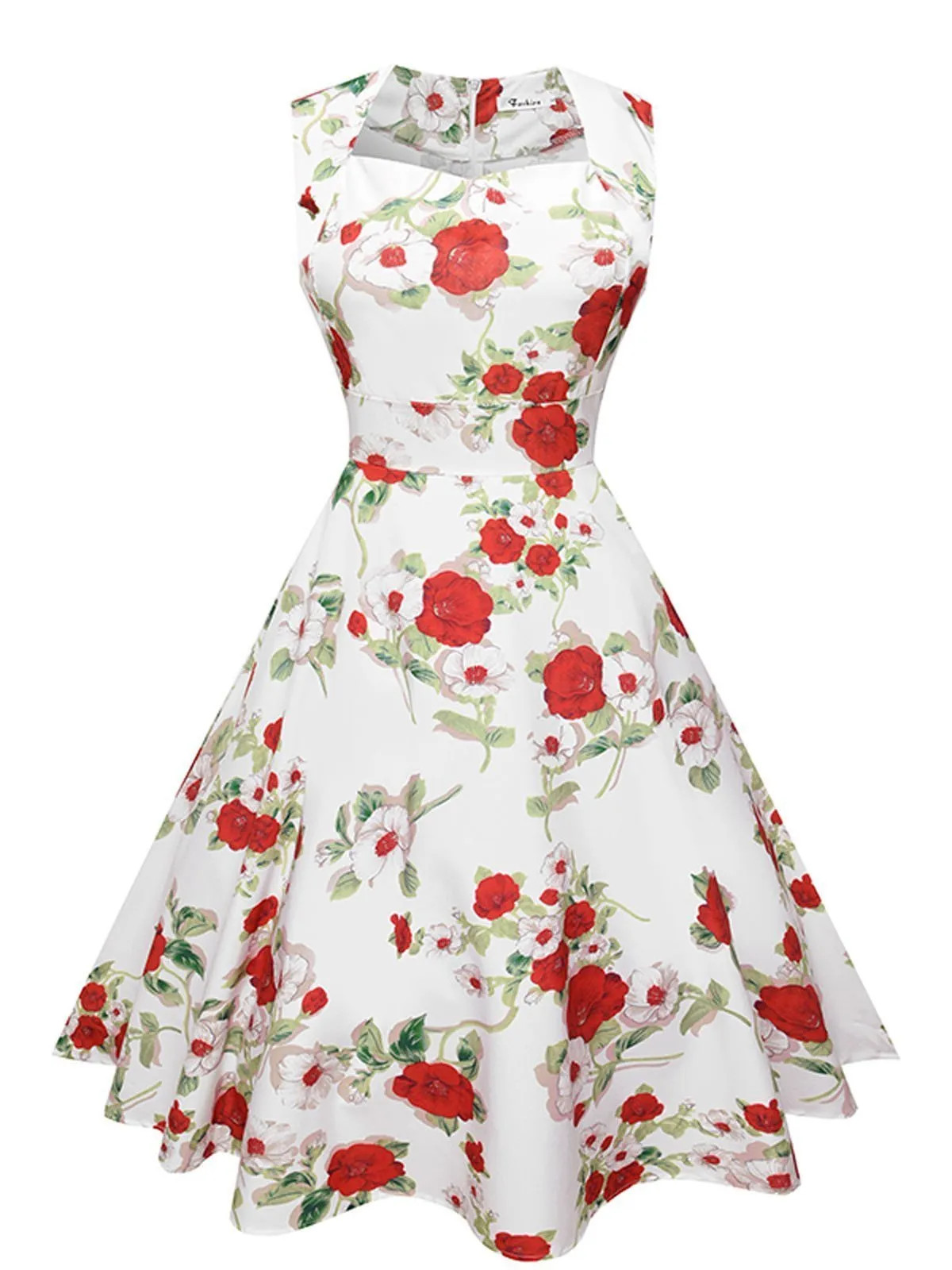 1950s Floral Print Swing Party Dress