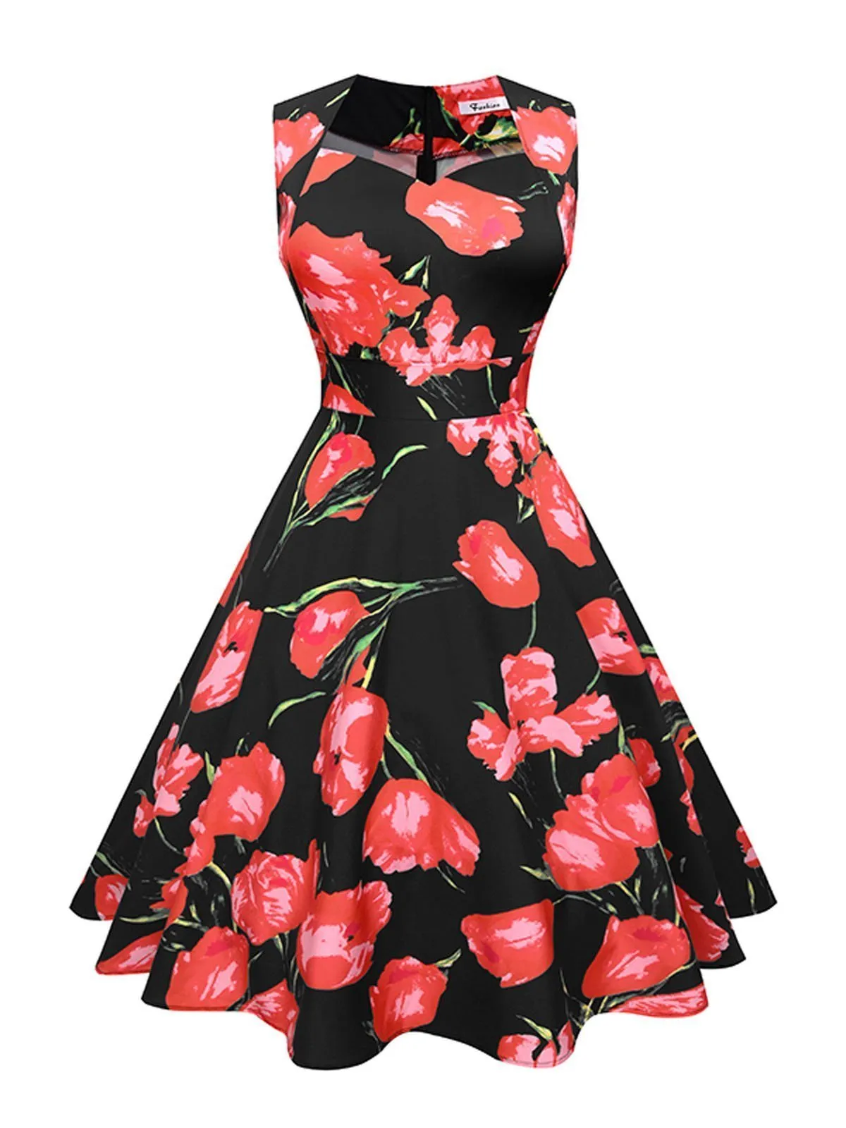 1950s Floral Print Swing Party Dress