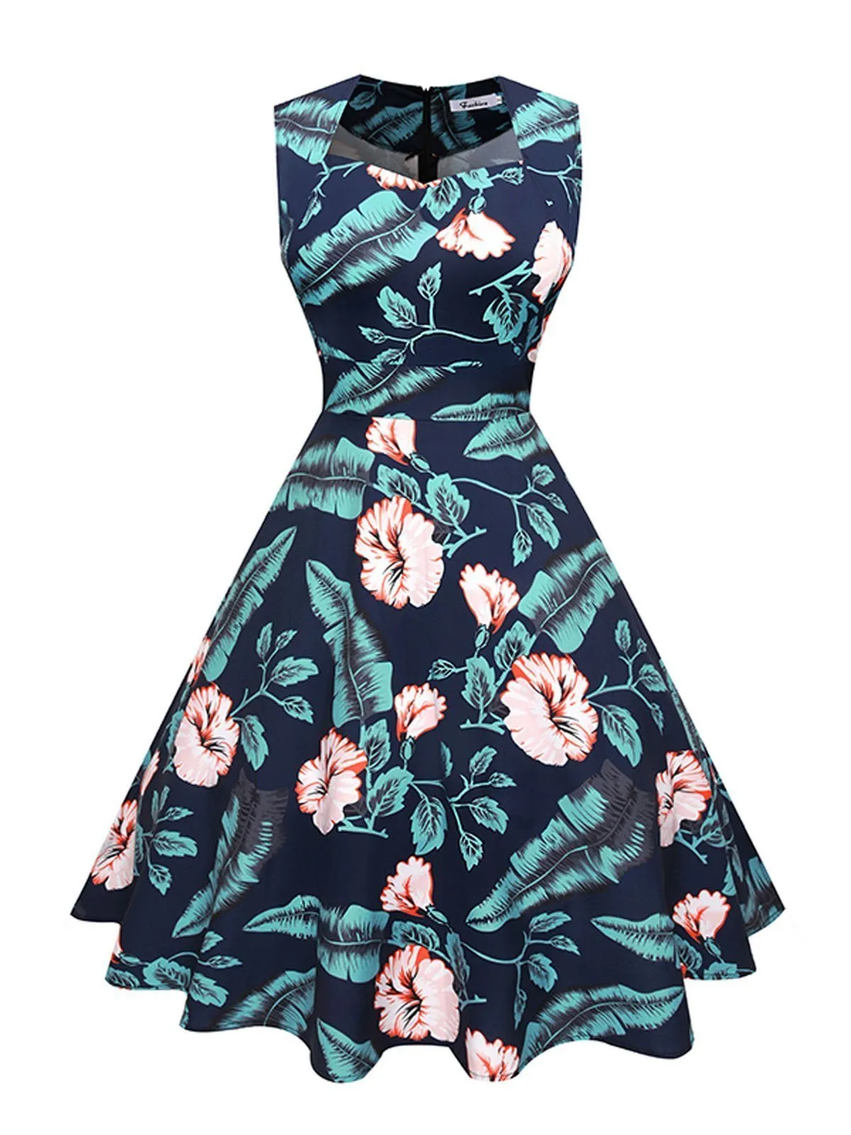 1950s Floral Print Swing Party Dress