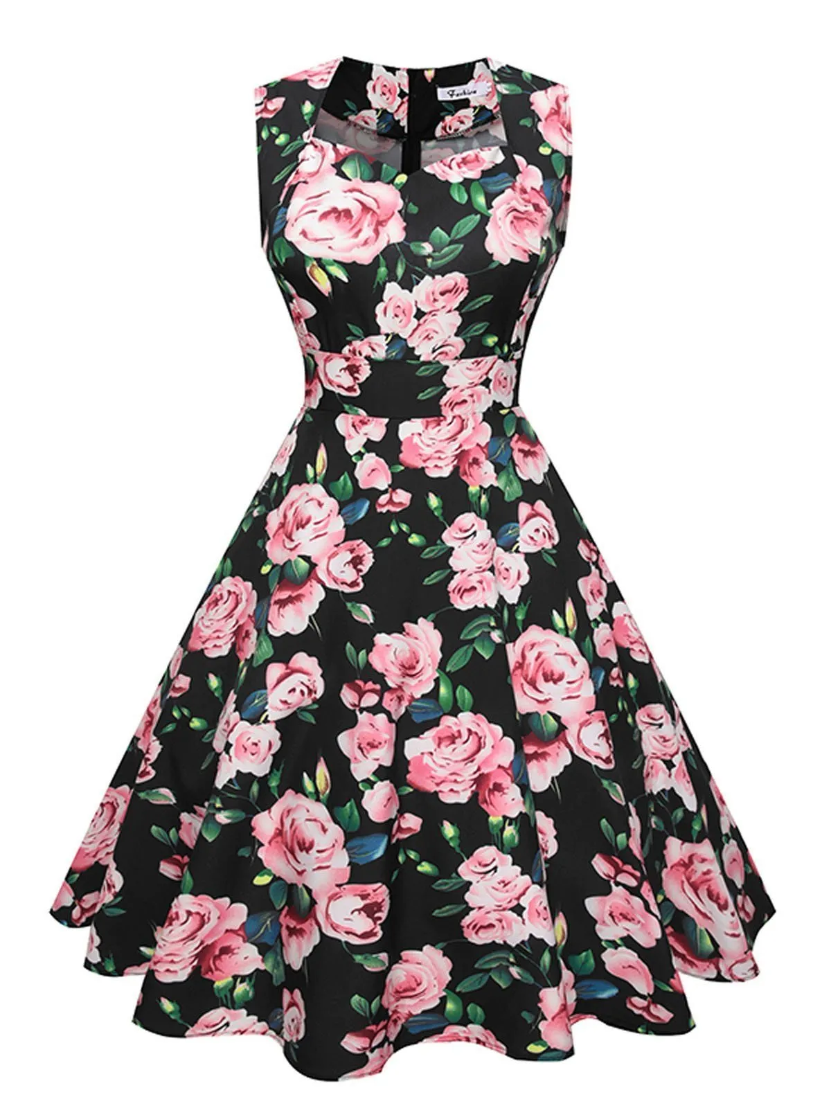 1950s Floral Print Swing Party Dress