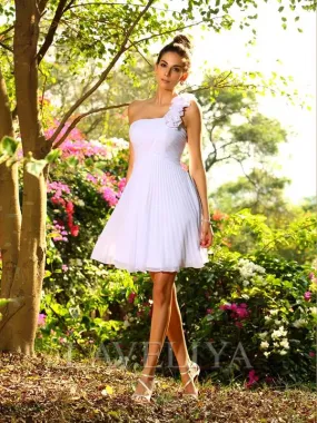 A-line One-Shoulder Flower Knee-Length Chiffon Bridesmaid Dress  #ZB230020