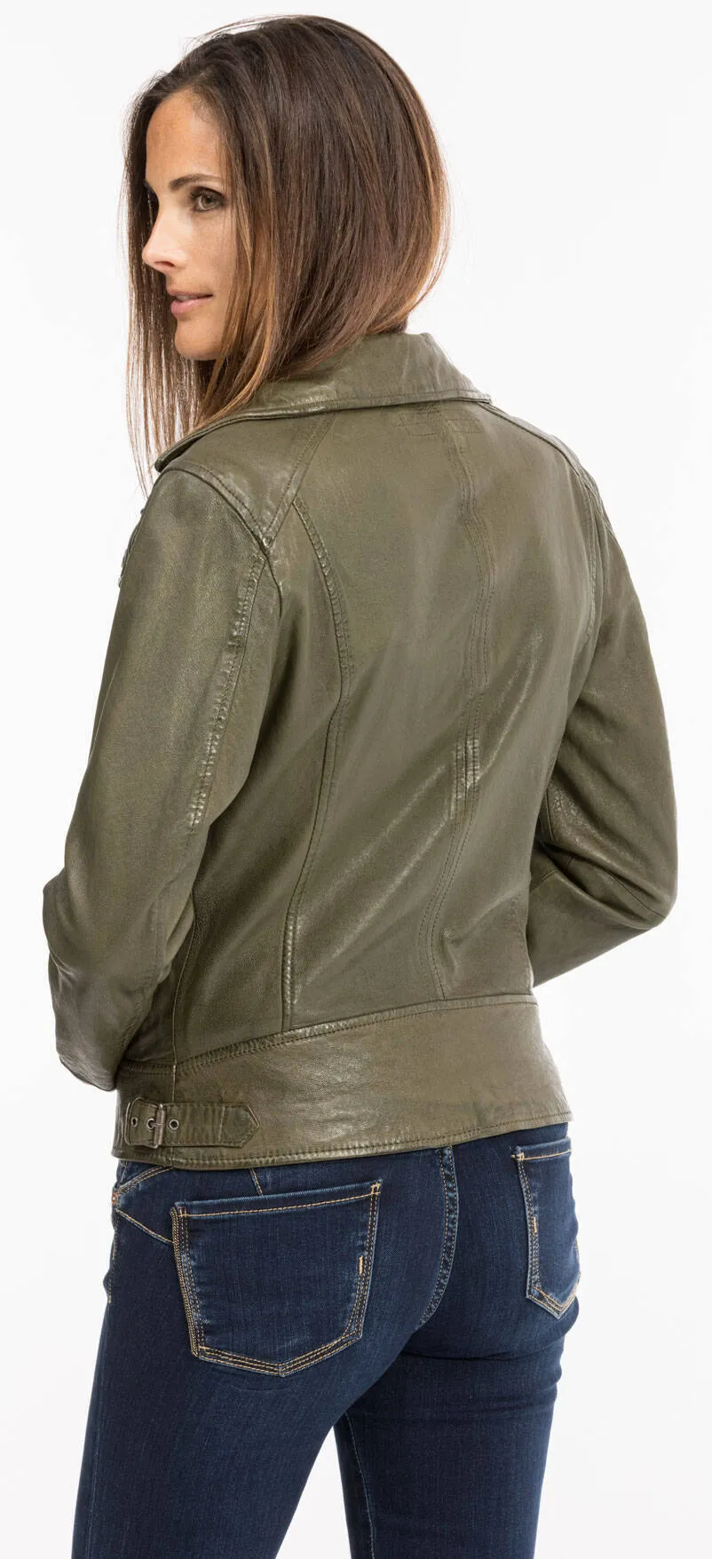 Almond oakwood women's leather jacket biker style 62065