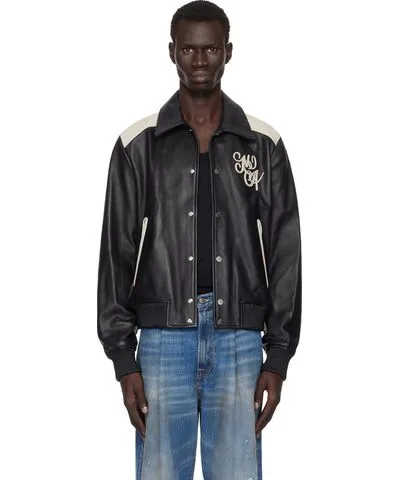 Amiri Black MA Swirl Band Leather Jacket