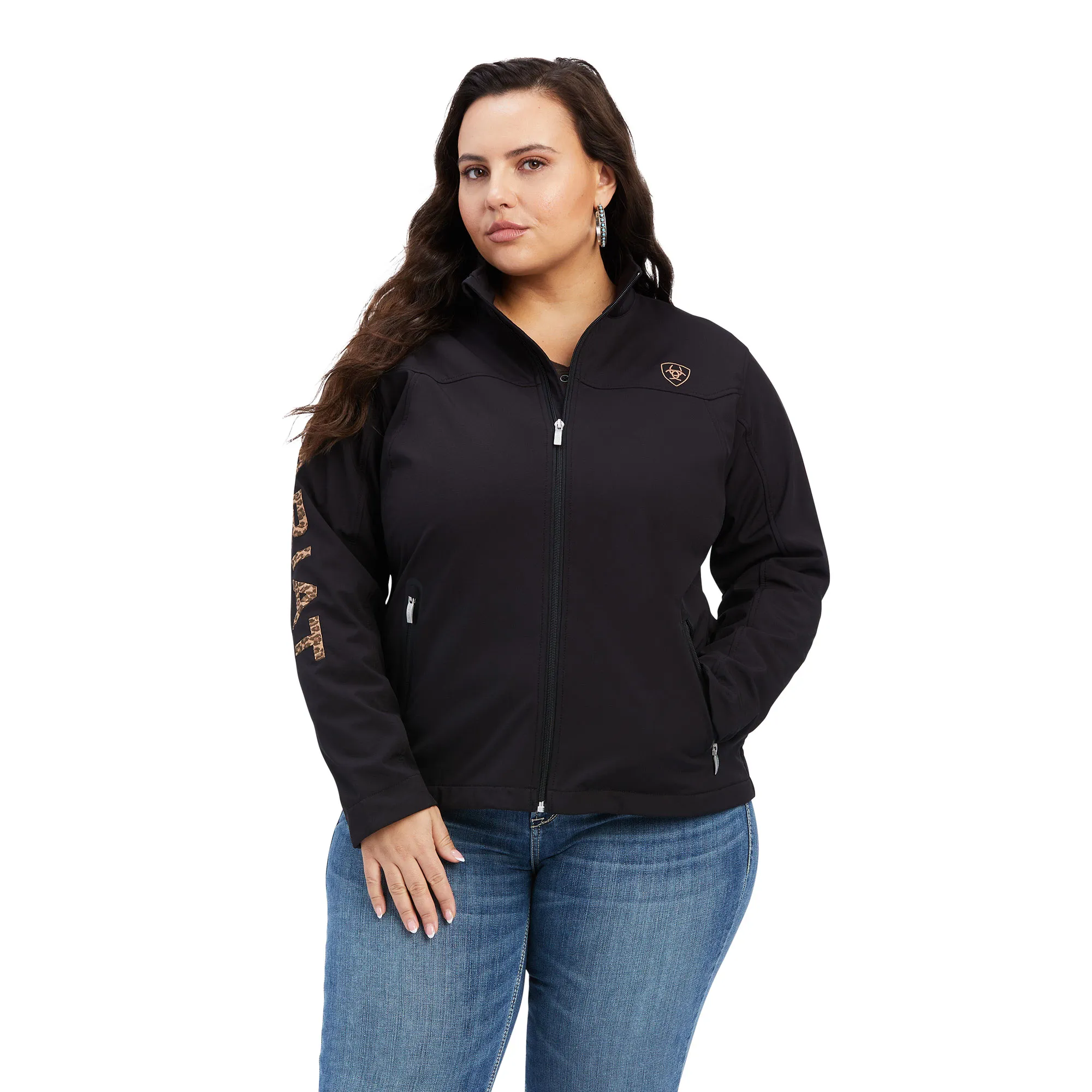 Ariat Women's Black and Leopard New Team Softshell Jacket