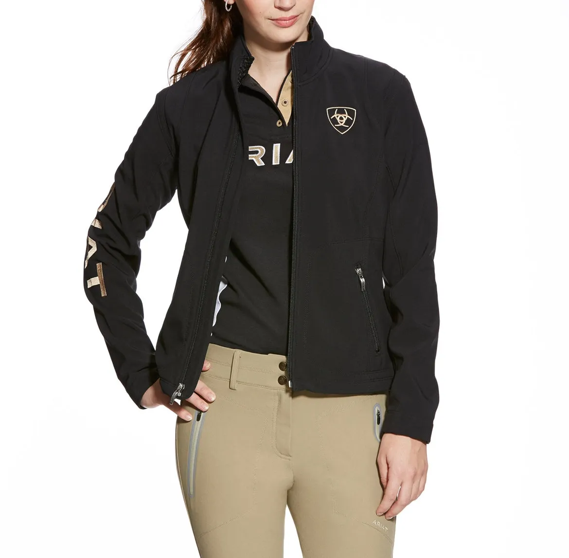 Ariat Women's Classic Team Softshell Brand Black & Gold Jacket