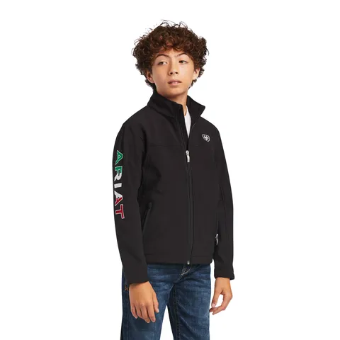 Ariat Youth New Team Black Softshell Mexico Flag Water Resistant Jacket