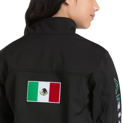 Ariat Youth New Team Black Softshell Mexico Flag Water Resistant Jacket