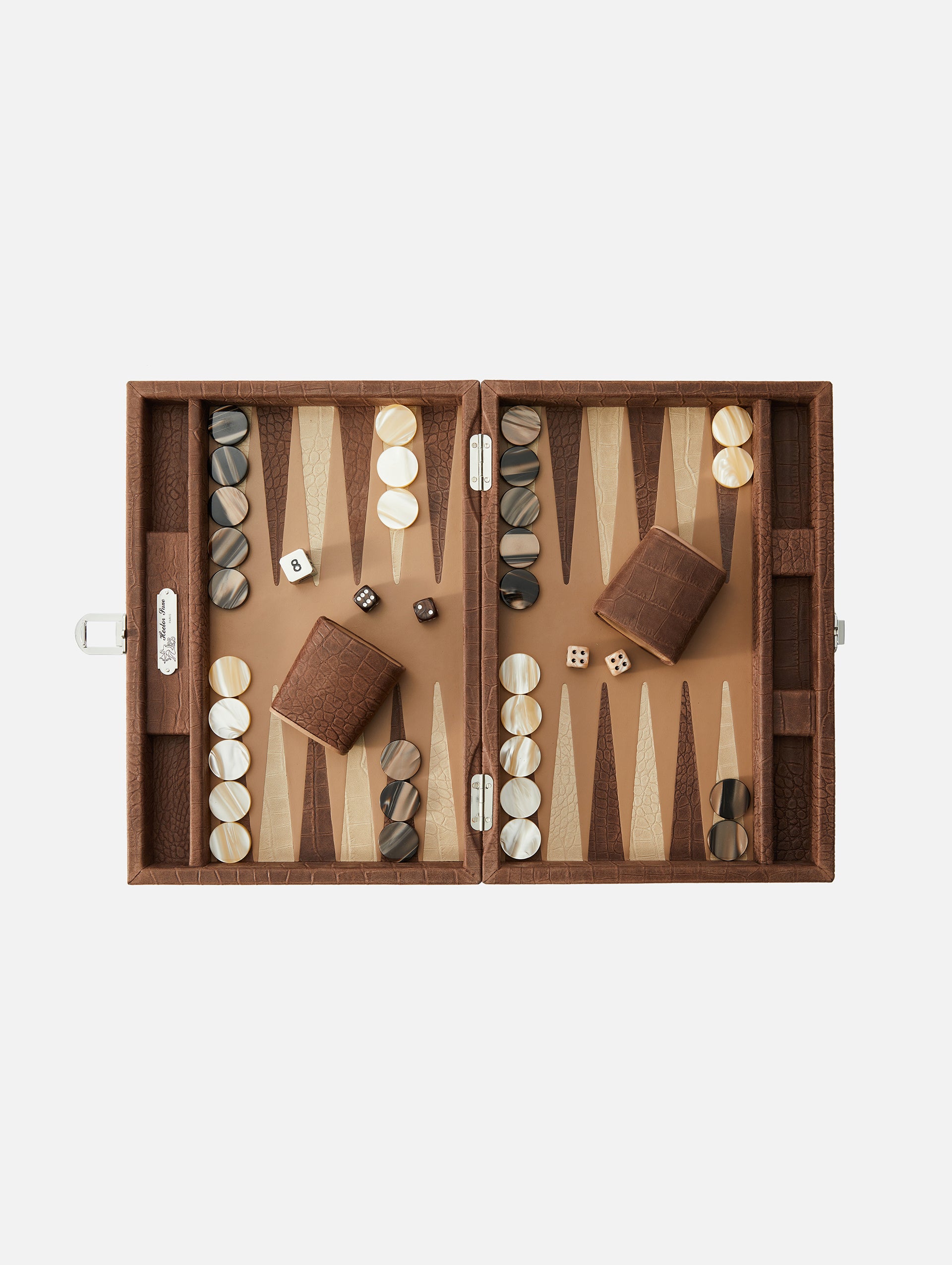 Backgammon Medium Size Alligator-Effect Leather