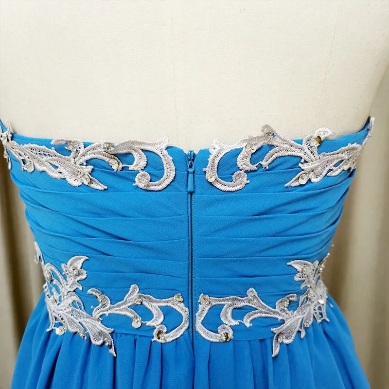 Beautiful Blue Chiffon Knee Length Sweetheart Party Dress, Blue Homecoming Dress