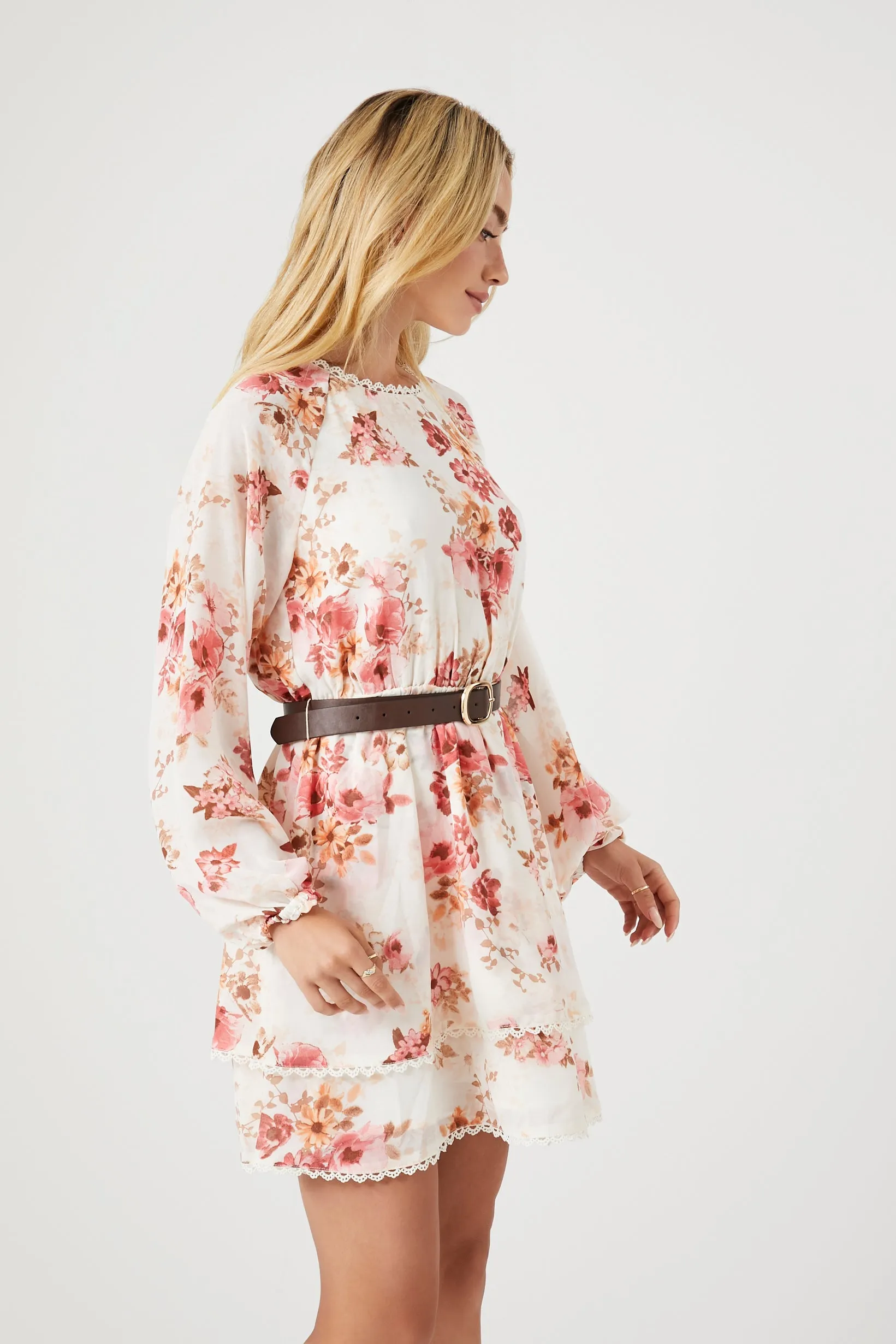 Belted Floral Print Mini Dress