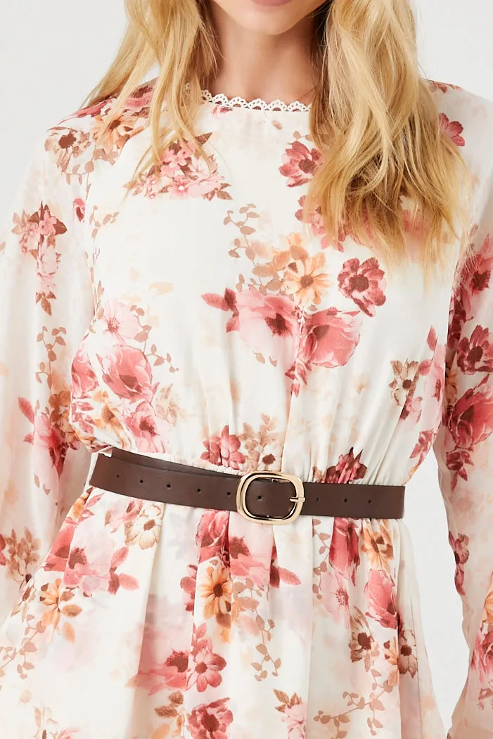 Belted Floral Print Mini Dress