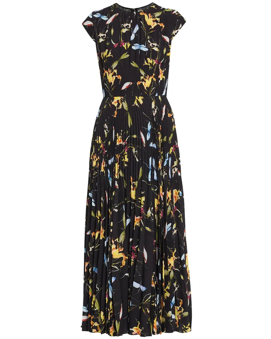 Black Floral Print Midi Dress