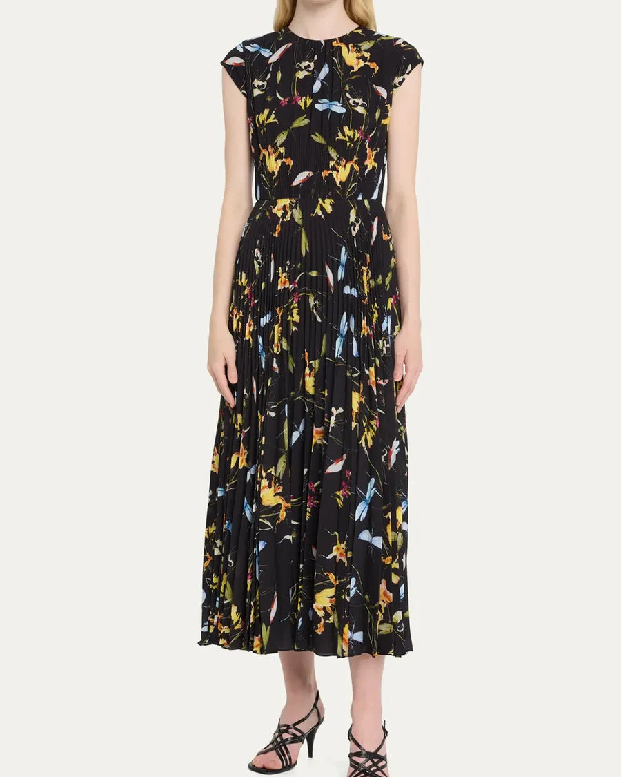 Black Floral Print Midi Dress