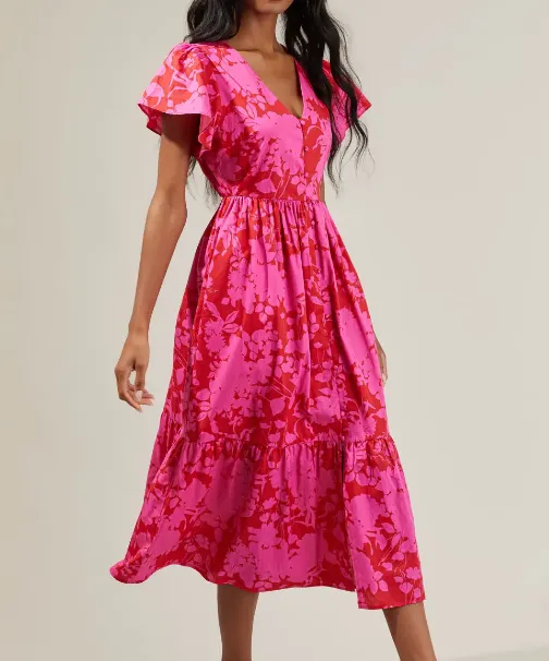 Blissa Midi Dress - Cherry/Fuchsia