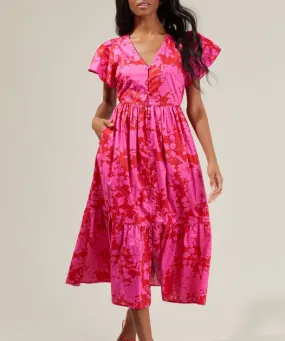 Blissa Midi Dress - Cherry/Fuchsia