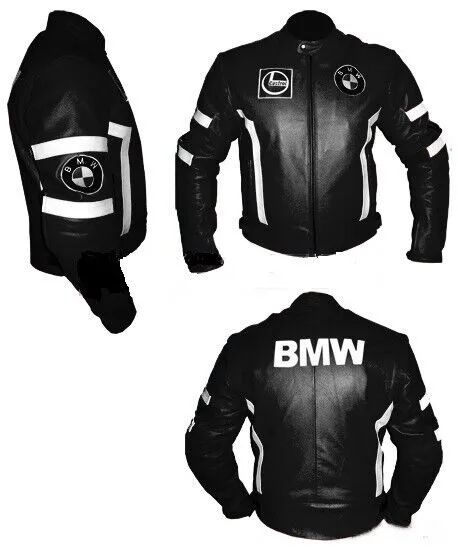 BMW Motorcycle Stripes Blue & Black Leather Jacket - Famous Jackets