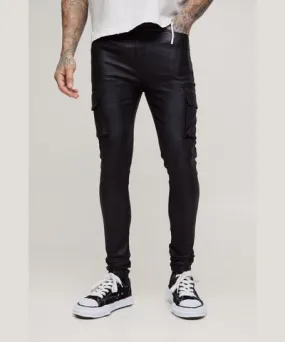 boohoo Mens Tall Pu Coated Super Skinny Cargo Jeans