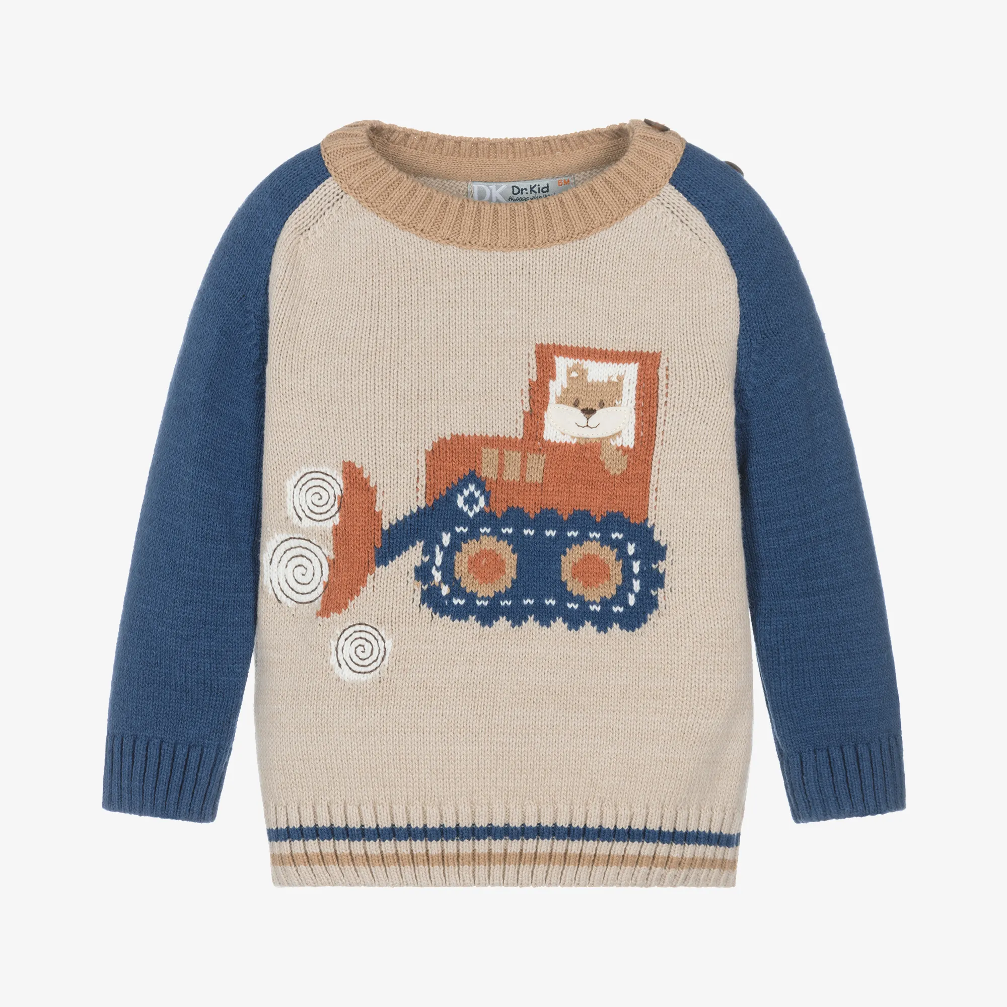 Boys Beige Knitted Tractor Sweater