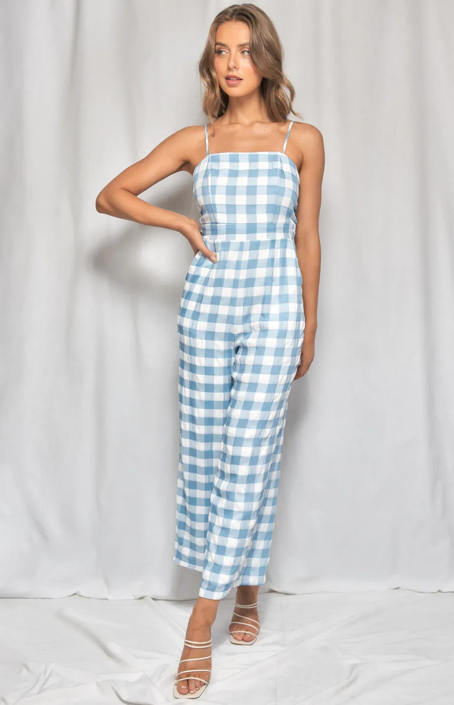 Checkered Jumpsuit with Tie Back Detail (WJP215A)