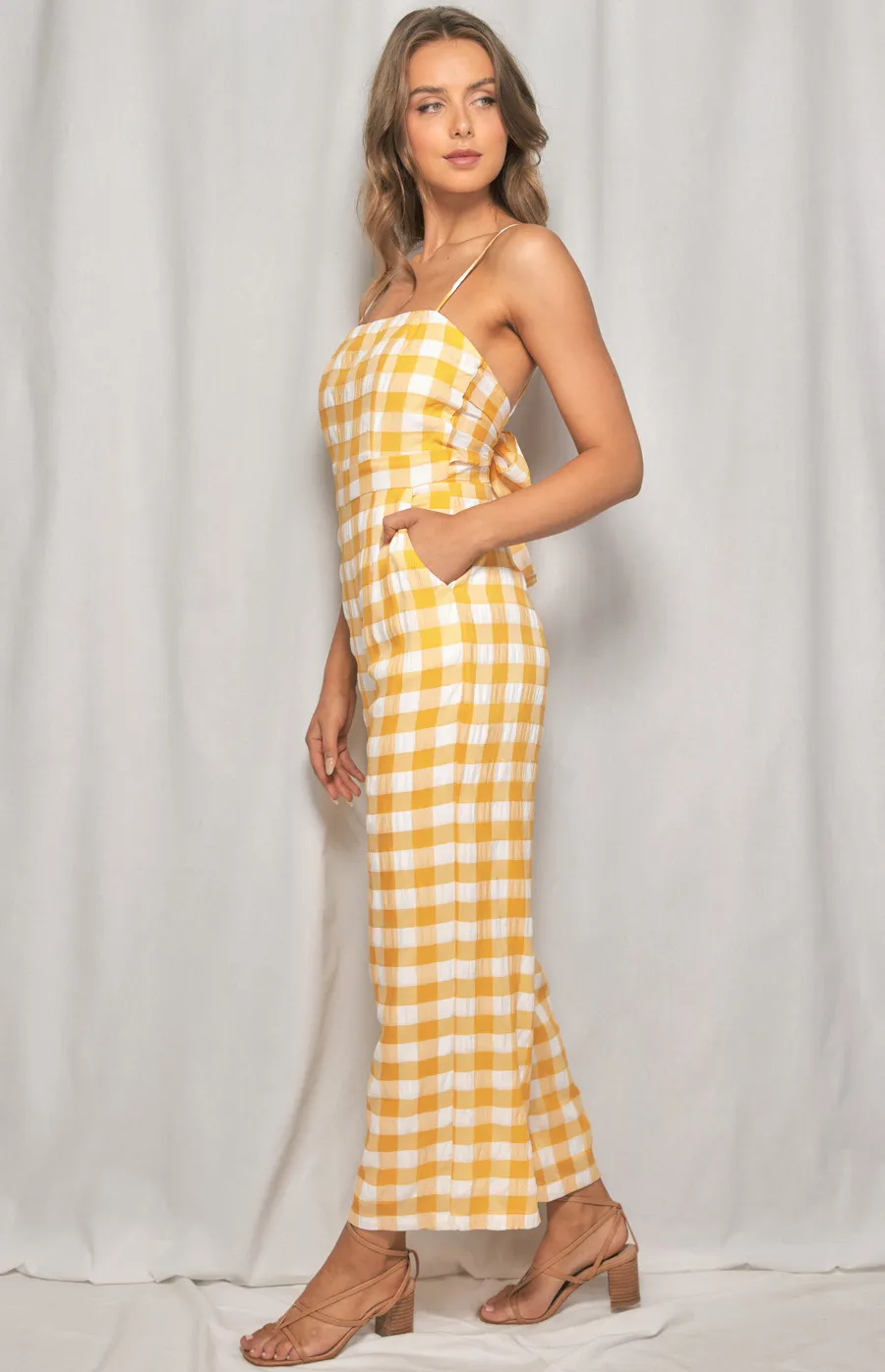 Checkered Jumpsuit with Tie Back Detail (WJP215A)