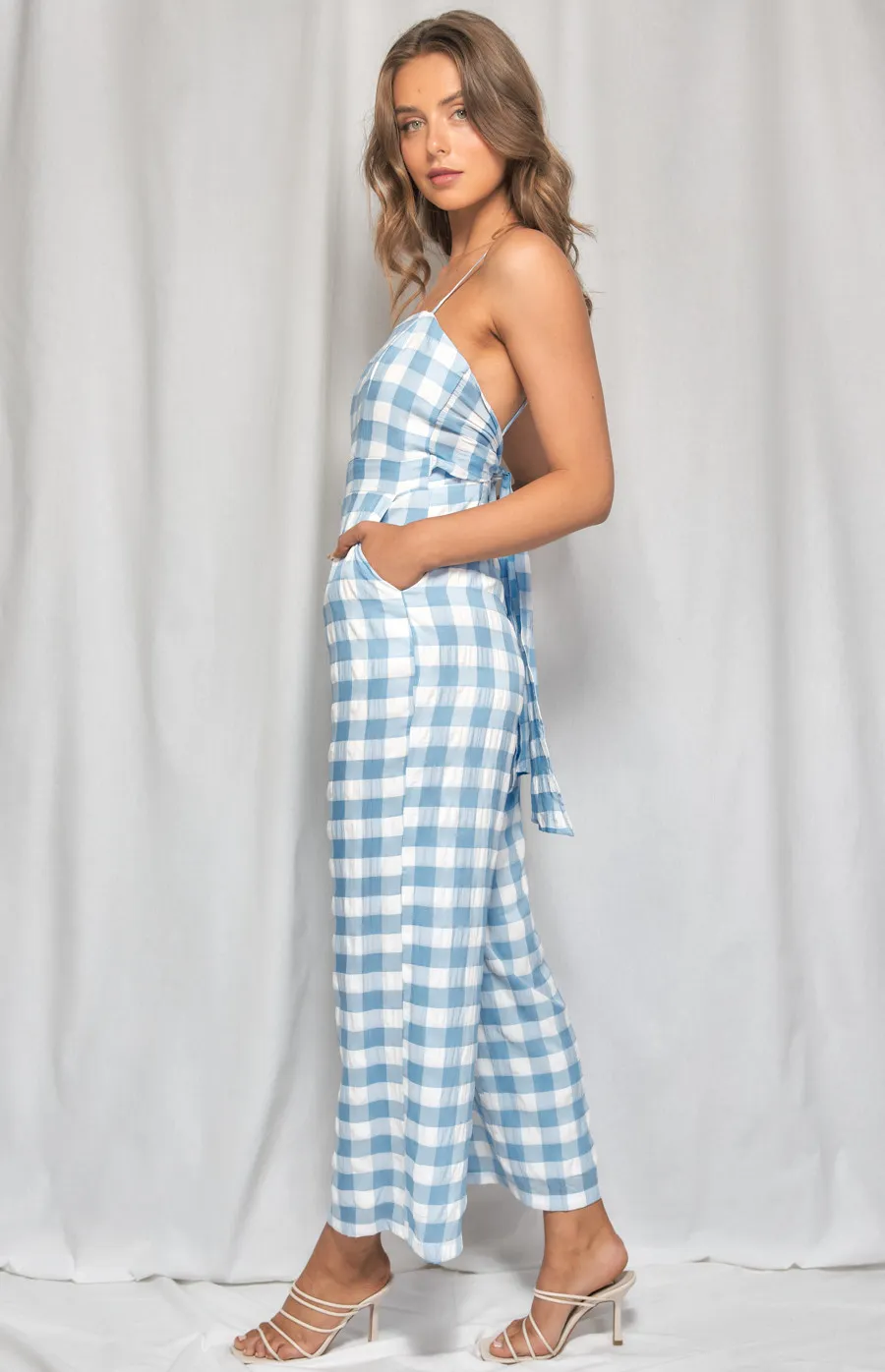 Checkered Jumpsuit with Tie Back Detail (WJP215A)