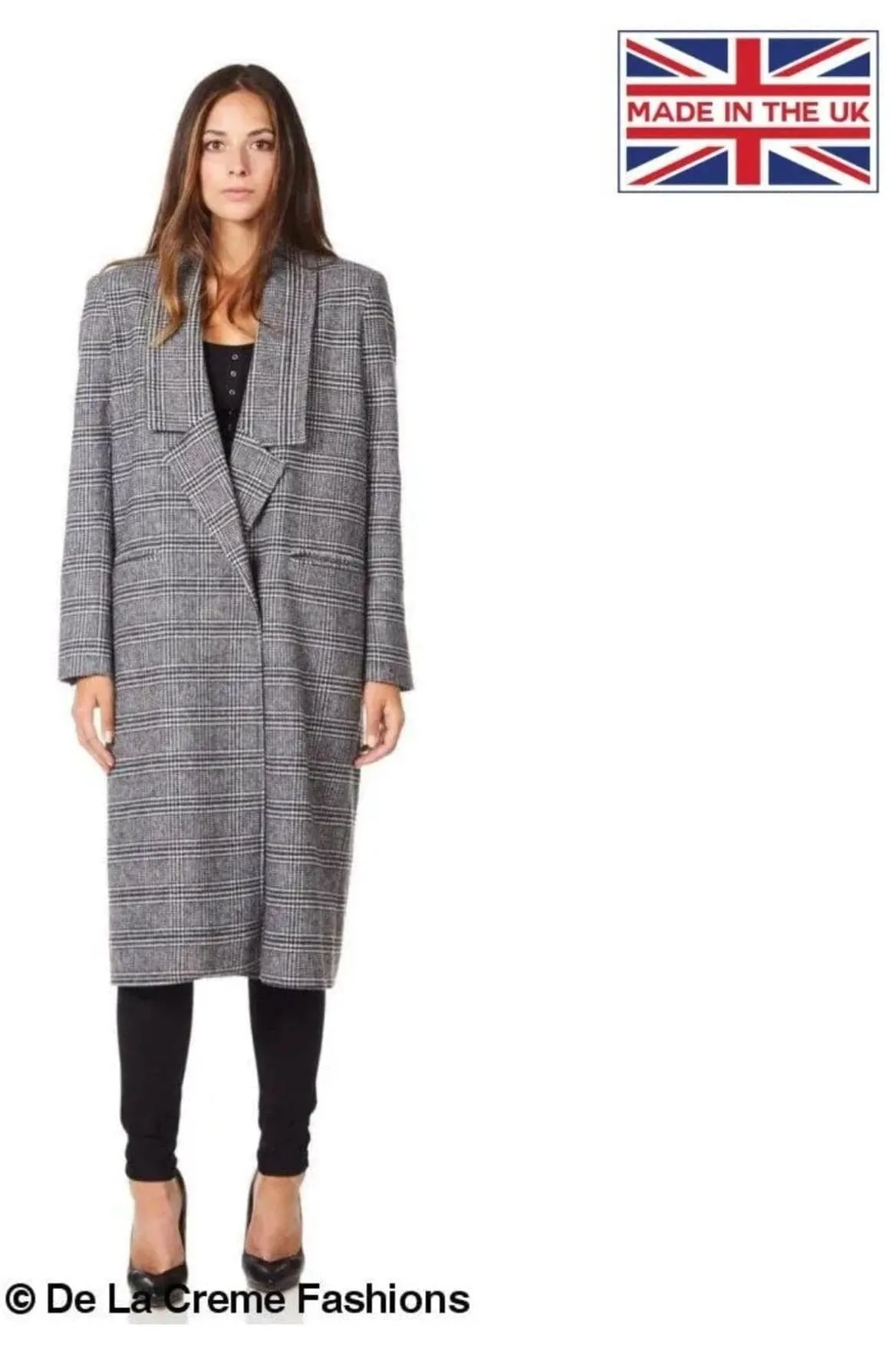 DE LA CREME Women's Prince Of Wales Check Wrap Long Coat