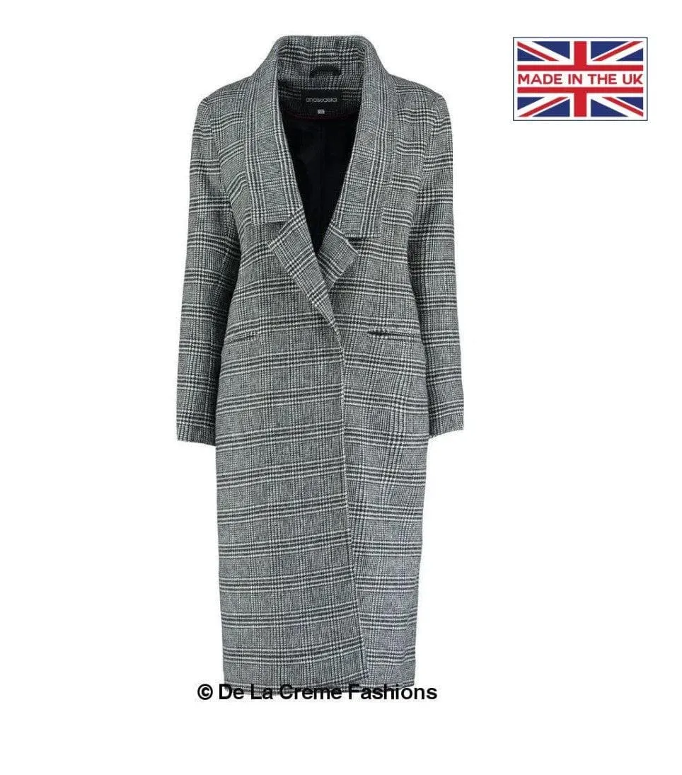 DE LA CREME Women's Prince Of Wales Check Wrap Long Coat