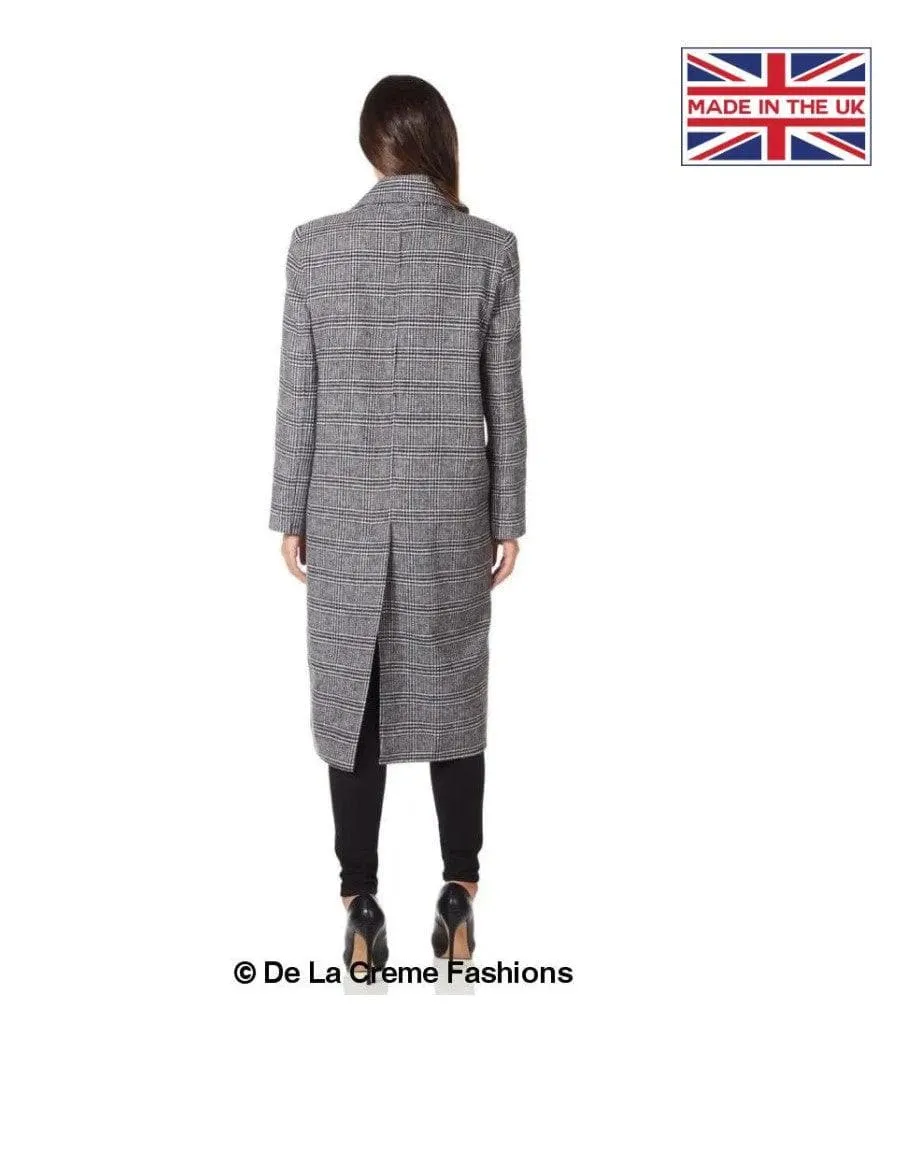 DE LA CREME Women's Prince Of Wales Check Wrap Long Coat