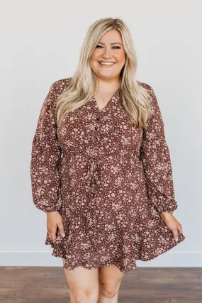 Decadent Daydreams Floral Print Dress- Brown