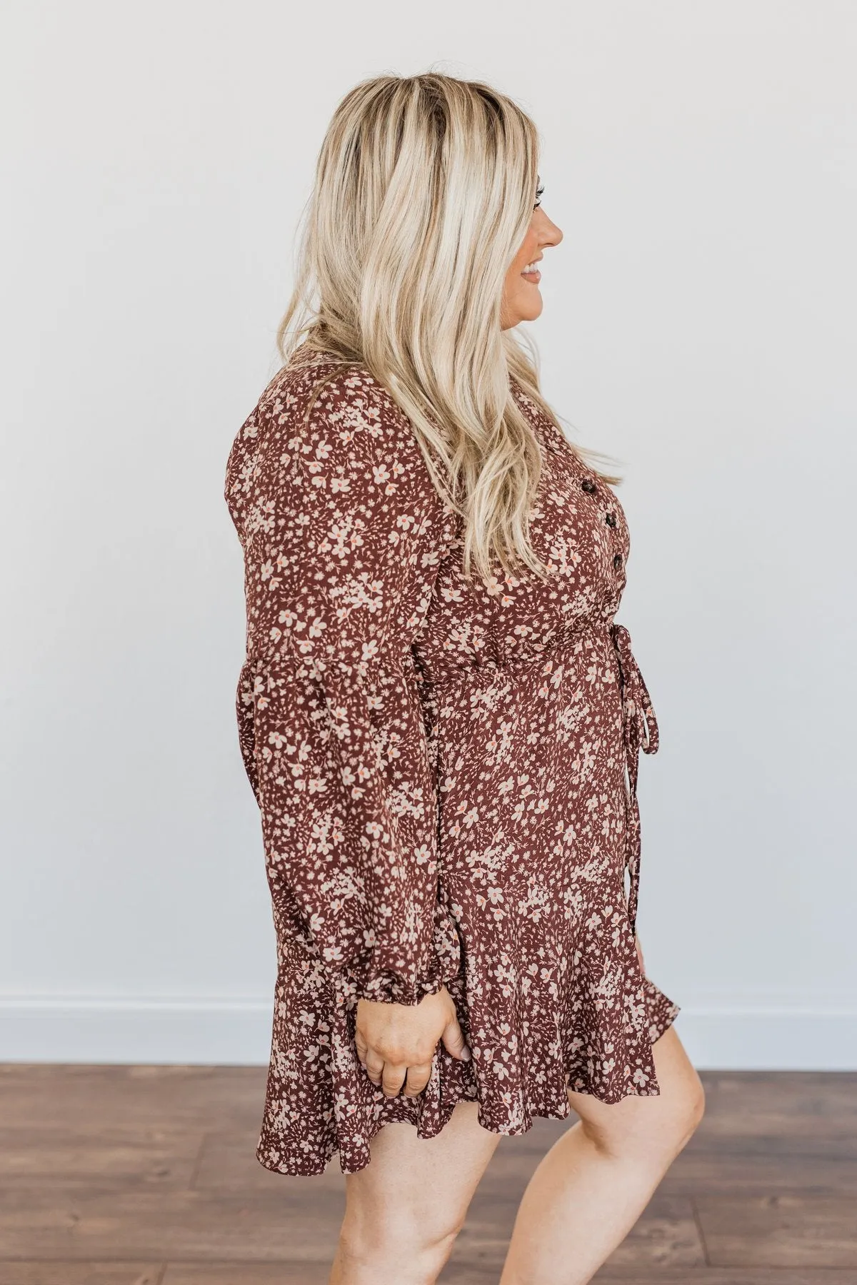 Decadent Daydreams Floral Print Dress- Brown