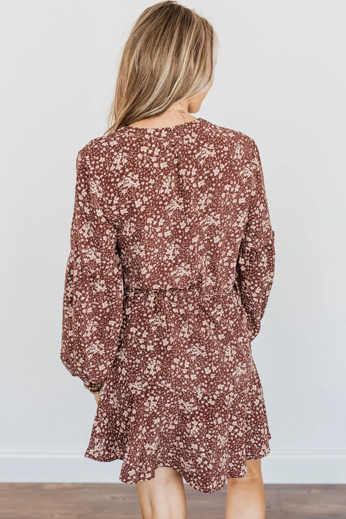 Decadent Daydreams Floral Print Dress- Brown