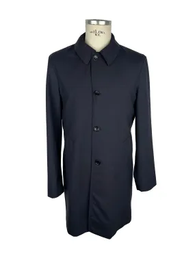 Elegant Blue Virgin Wool Trench Coat