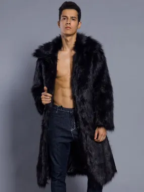 Faux Fur Coat Men Coat Turndown Collar Long Sleeve Oversized Overcoat