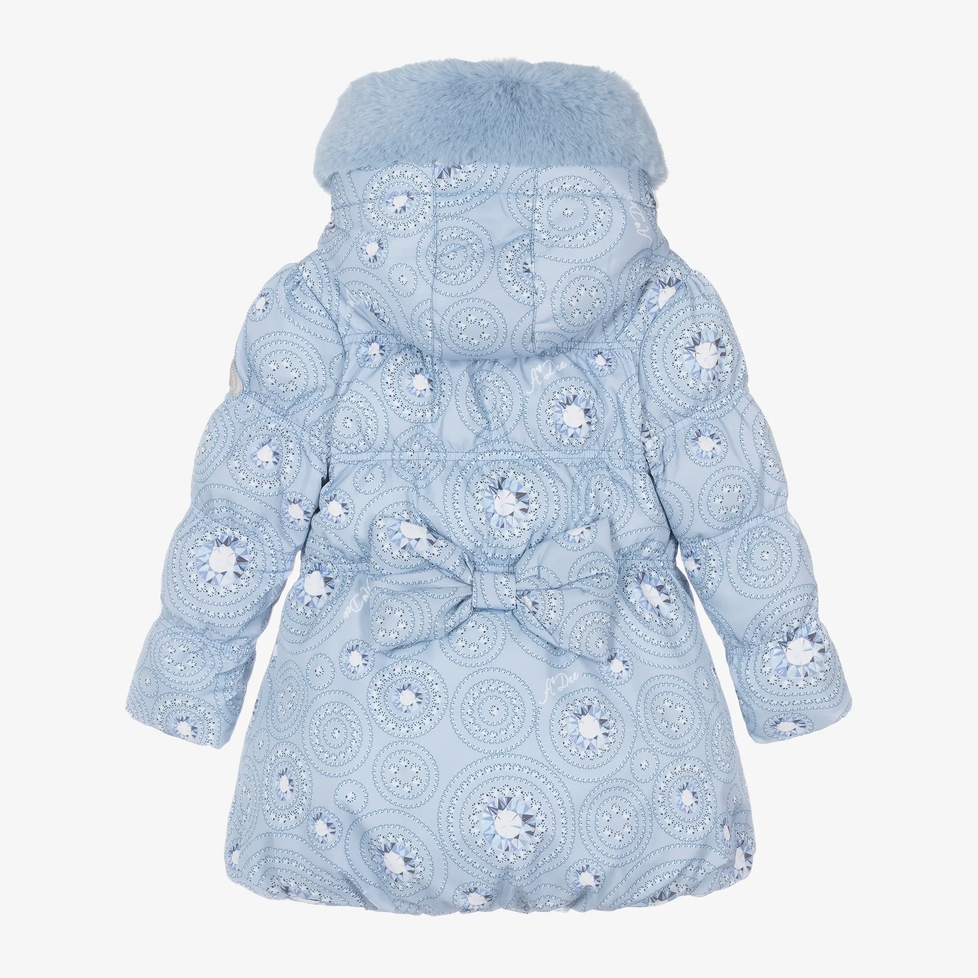 Girls Blue Faux Fur Trim Puffer Coat