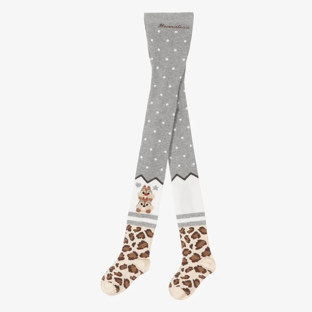 Girls Grey Chip n Dale Tights