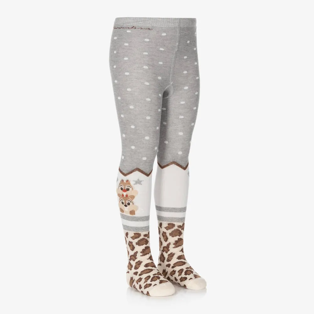 Girls Grey Chip n Dale Tights