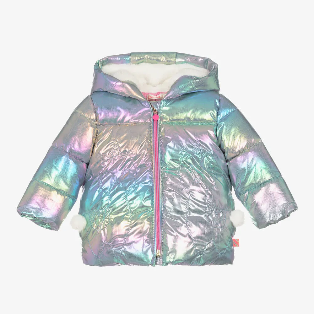 Girls Iridescent Hooded Puffer Coat