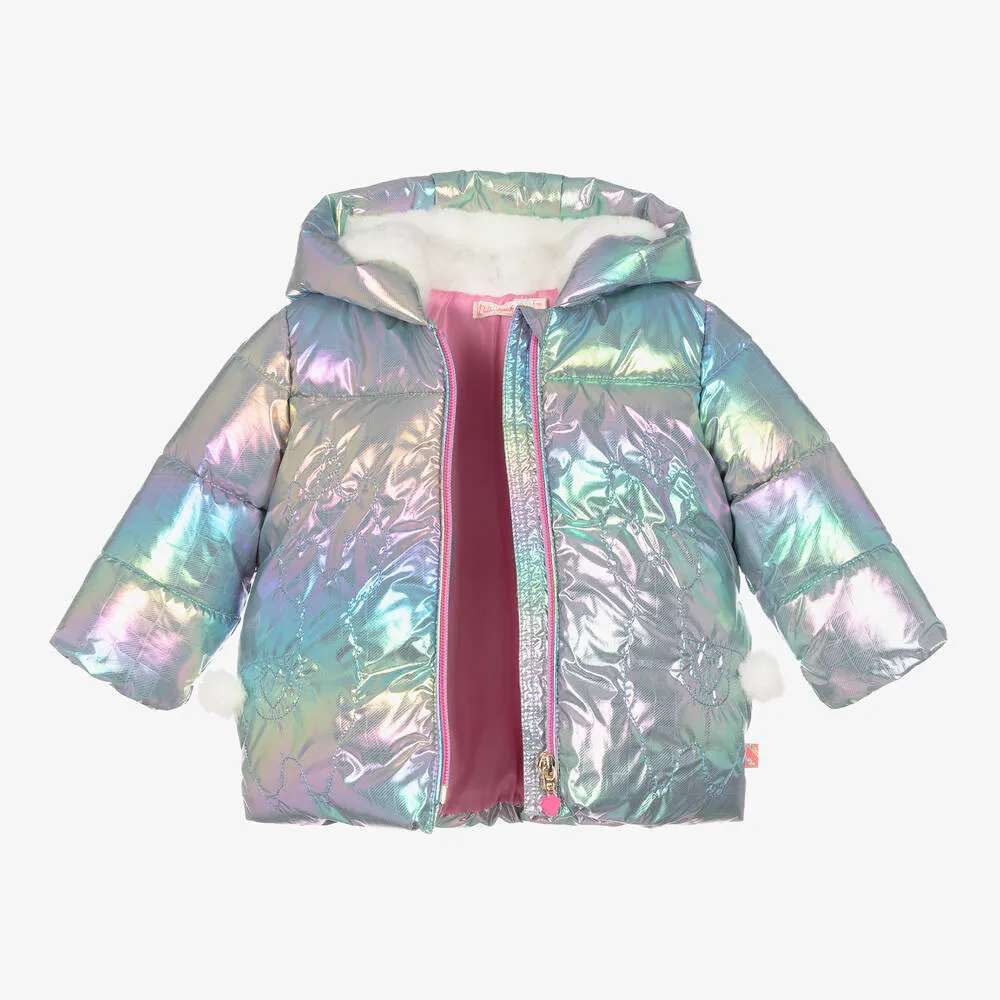 Girls Iridescent Hooded Puffer Coat