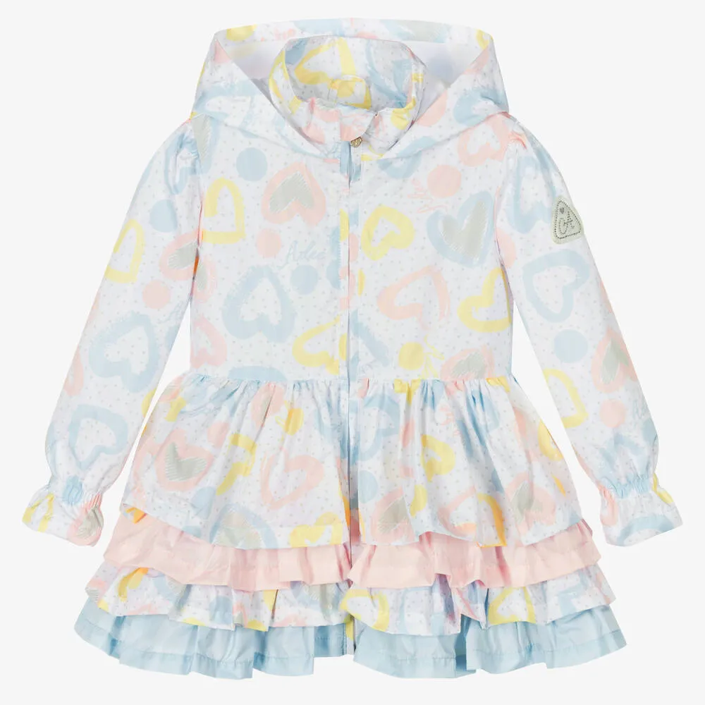 Girls White Heart Print Coat