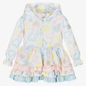 Girls White Heart Print Coat