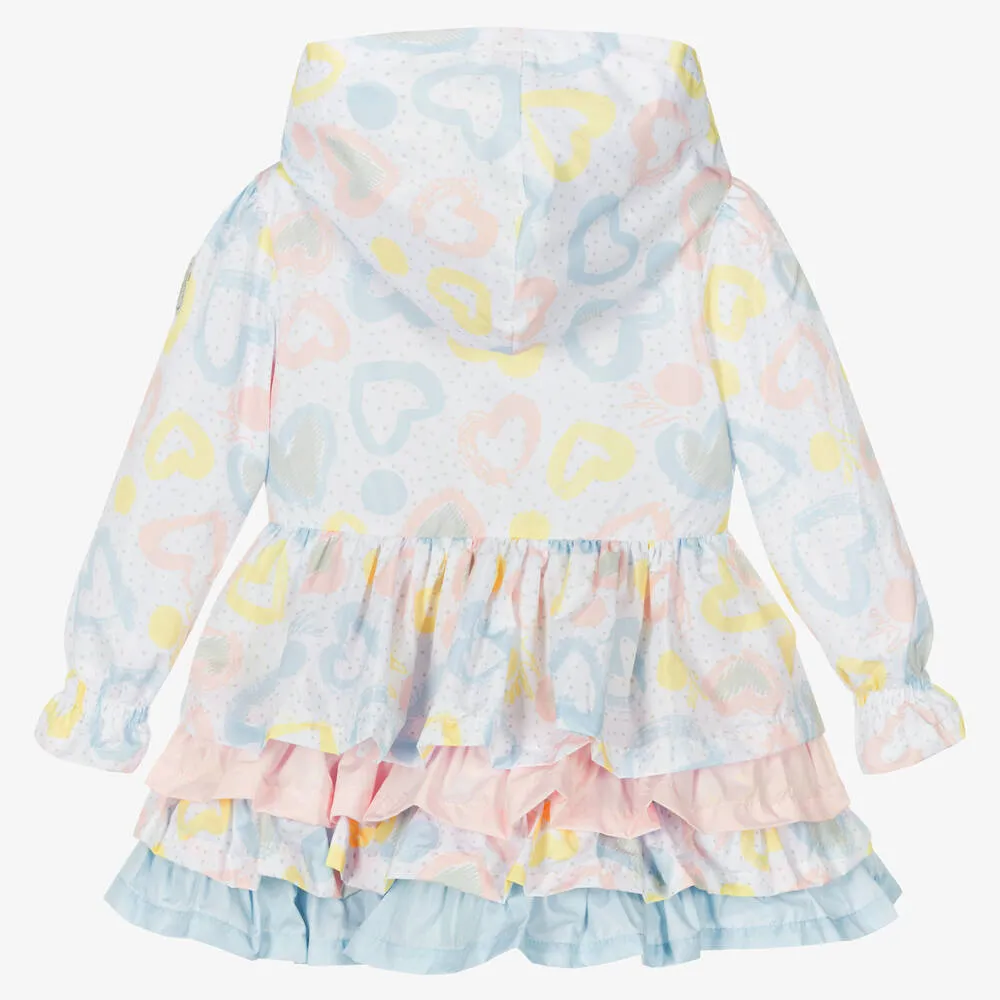 Girls White Heart Print Coat