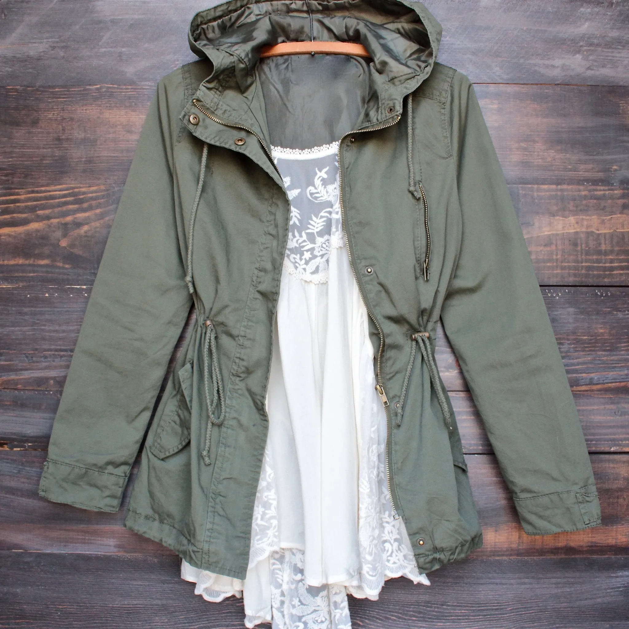 Hooded Utility Parka Jacket with Drawstring Waist in More Colors