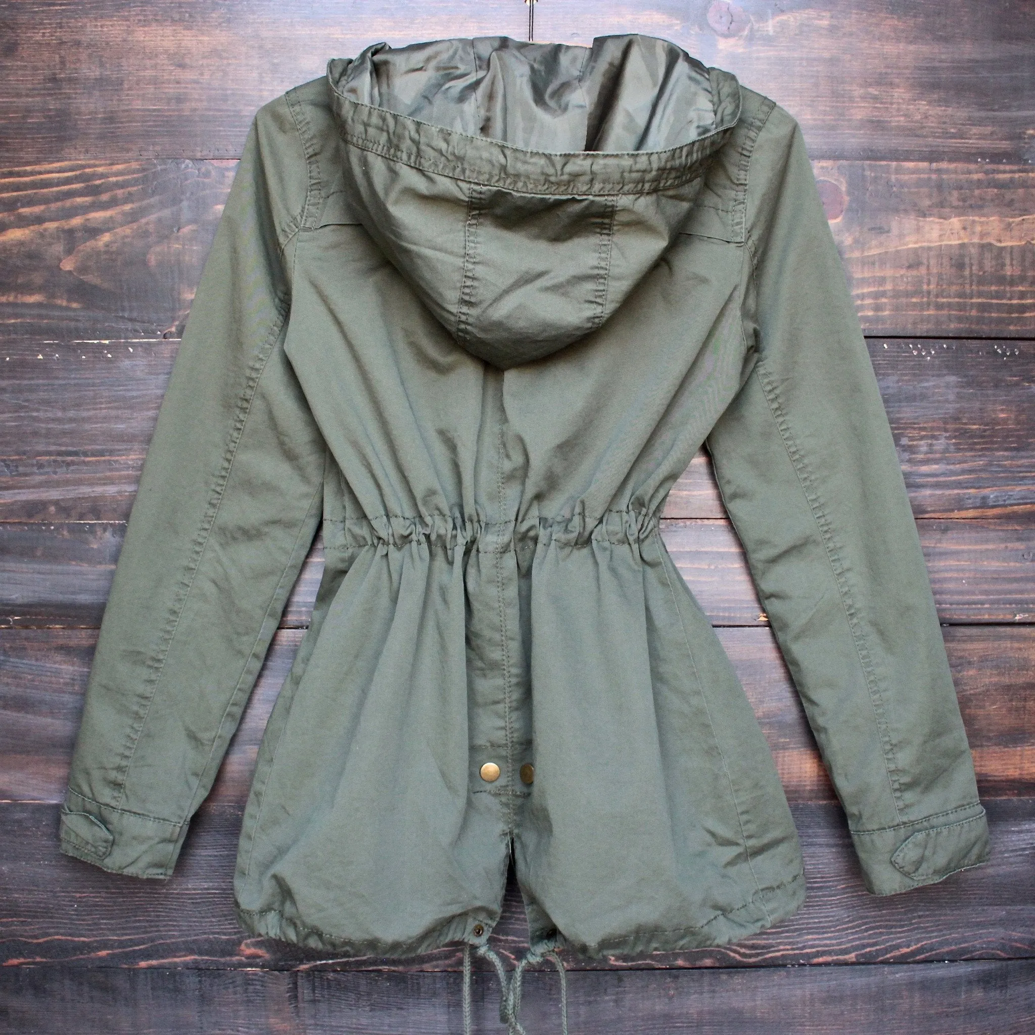 Hooded Utility Parka Jacket with Drawstring Waist in More Colors