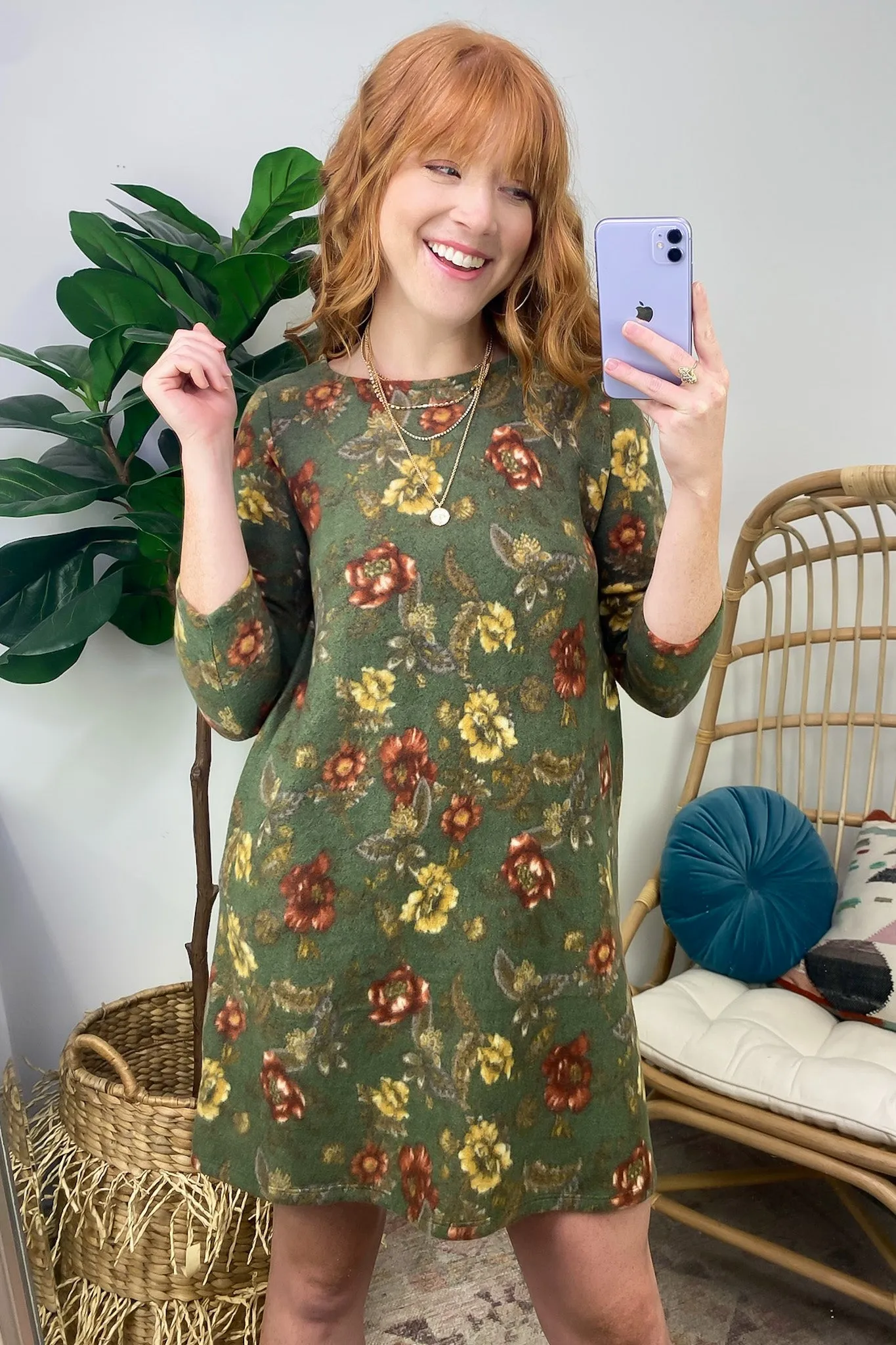 Jorja Floral Print 3/4 Sleeve Dress - FINAL SALE