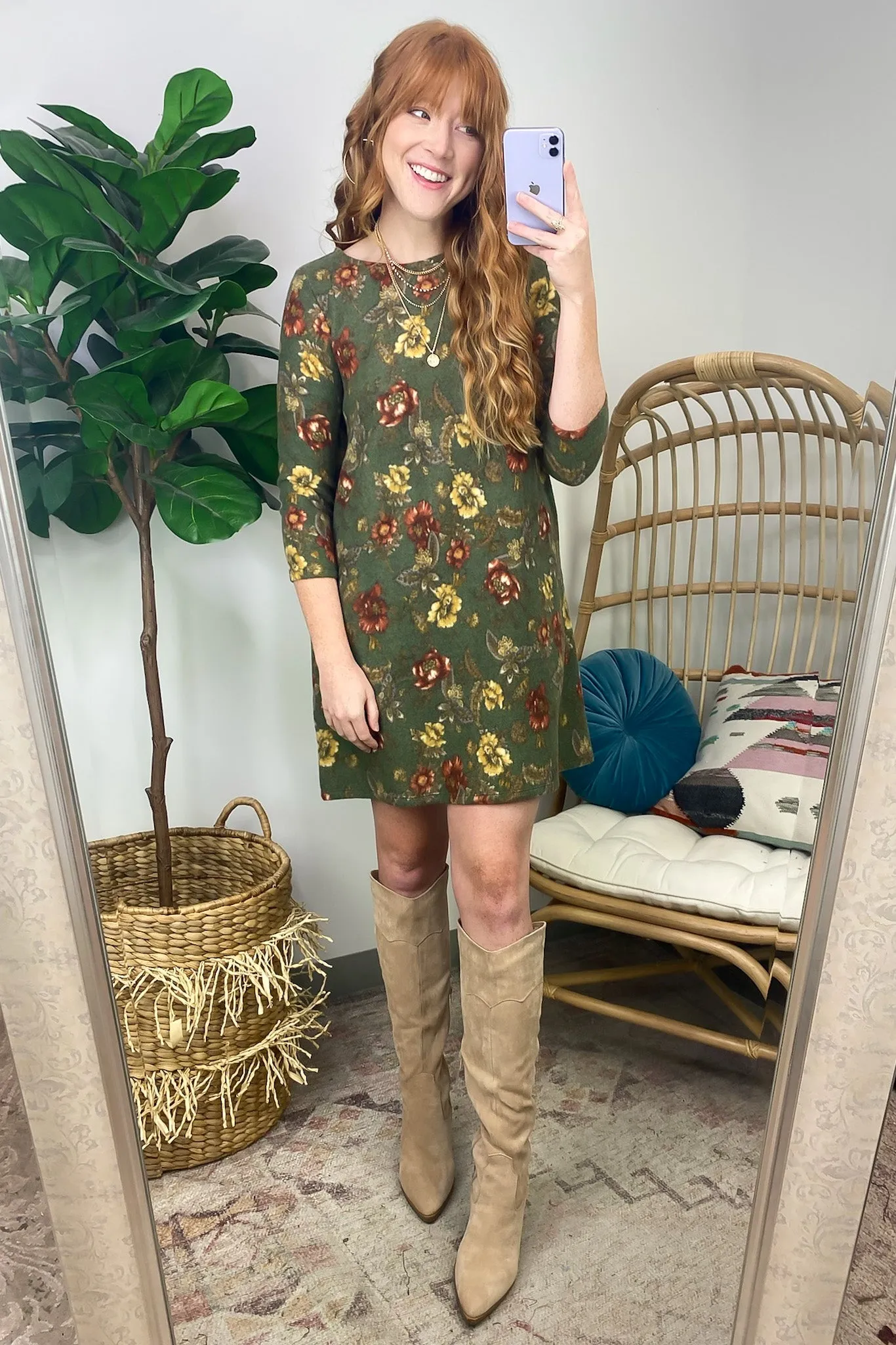 Jorja Floral Print 3/4 Sleeve Dress - FINAL SALE