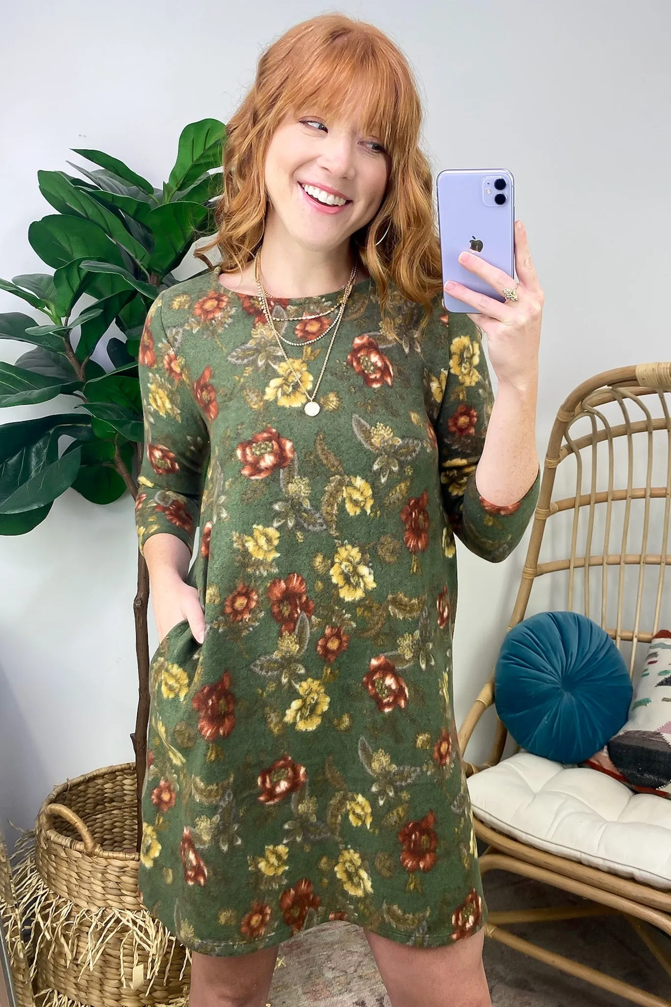 Jorja Floral Print 3/4 Sleeve Dress - FINAL SALE