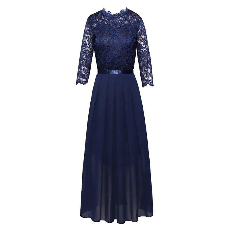 Lace Evening Party Maxi Dress Women Chiffon Vintage Robes Femme 3/4 Length Sleeve Spring 2022 Elegant Solid Long Prom Dresses