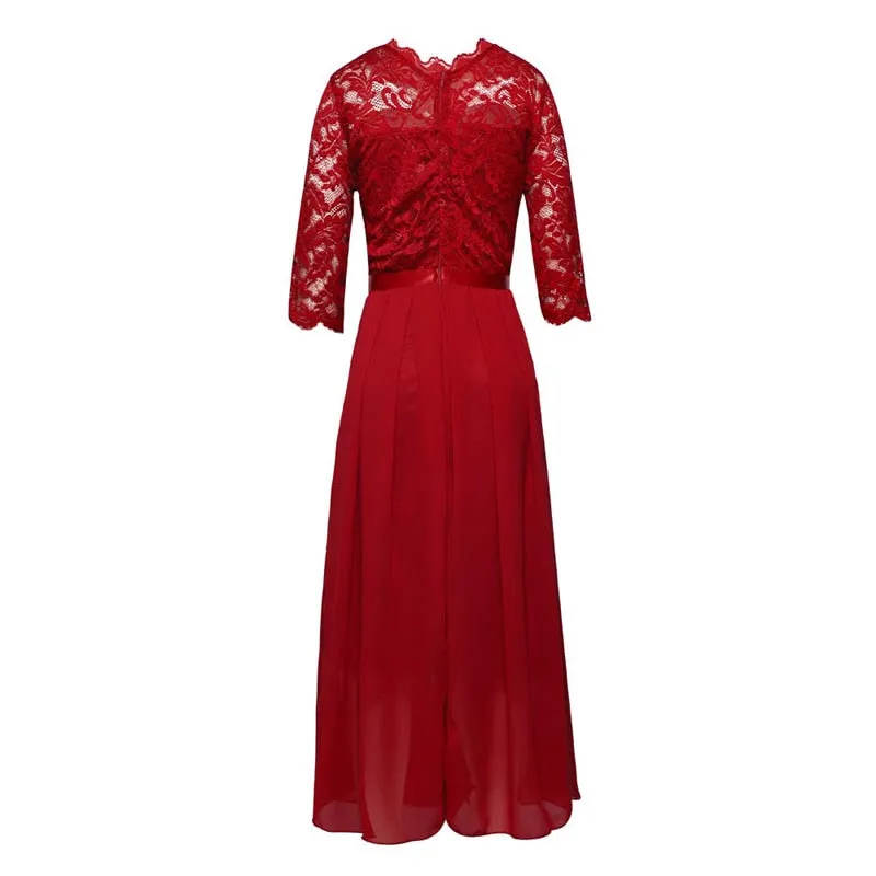 Lace Evening Party Maxi Dress Women Chiffon Vintage Robes Femme 3/4 Length Sleeve Spring 2022 Elegant Solid Long Prom Dresses