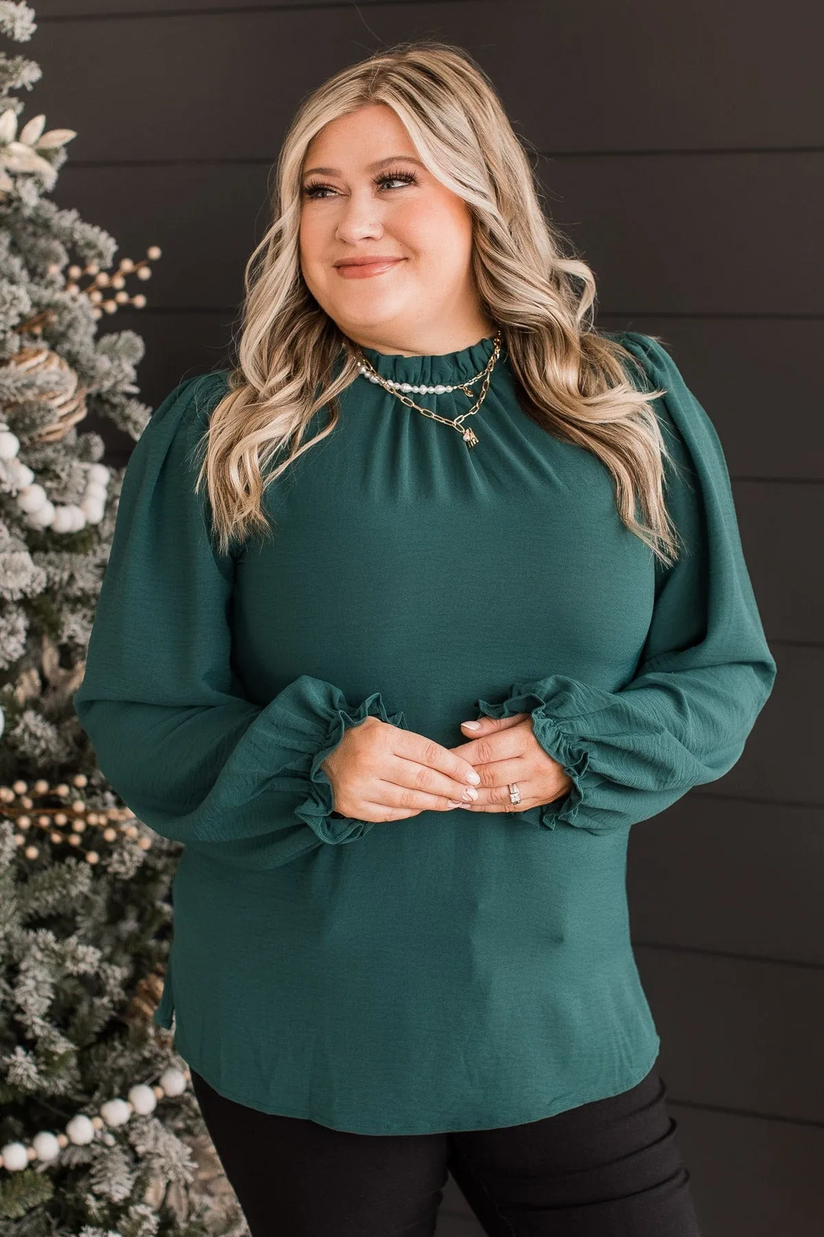 Lasting Daydreams Long Sleeve Blouse- Hunter Green